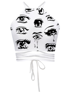 Culture dos croisé blanc sangles supérieures Cartoon impression coton mélange Camis pour femmes