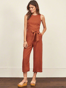 Backless Bow Jumpsuit jambes larges marron coton combinaison pour femmes