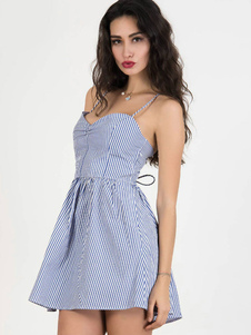 Robe en coton bleu Mini robe dos nu Criss Cross