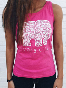 Rose rouge Camis coton imprimé Animal Top pour femmes