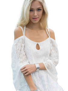 Cold-Shoulder Mini robe blanche dos coupe robe croisee