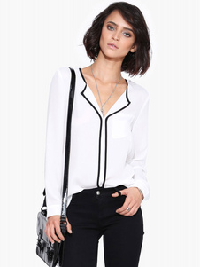 Blouse Polyester v-cou blanc élégant pour les femmes