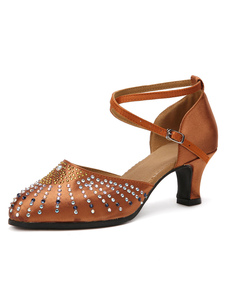Light Brown amande Toe Satin Ballroom chaussures à semelle souple