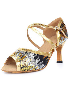 Blue Peep Toe sangle réglable tissu paillettes Ballroom chaussures