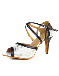 Blanc Peep Toe sangle réglable PU chaussures en cuir salle de bal