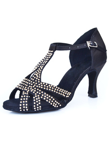 Nude T-Type Bandage Open Toe Satin Ballroom Shoes