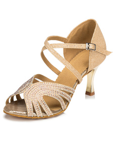 Sangle bleu réglable Peep Toe paillettes tissu Ballroom Shoes