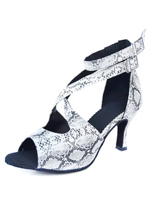 Blanc de Peep Toe Snake imprimer cheville bracelet PU cuir Ballroom Shoes
