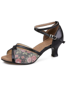 Argent Open Toe imprimé paillettes Ballroom chaussures à semelle souple