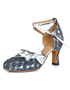 Bleu profond cheville sangle amande Toe paillettes tissu Ballroom Shoes