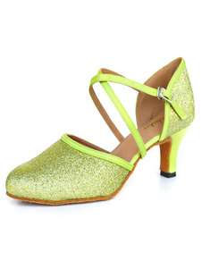 Vert lime ronde Toe Strap réglable paillettes tissu Ballroom Shoes