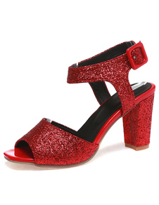 Talon Chunky robe sandales des femmes à paillettes