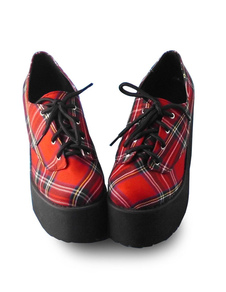 Vichy rouge Lolita haute plateforme talons chaussures