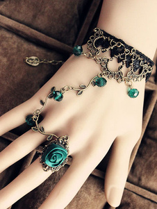 Bracelet Lolita dentelle vintage avec anneau Rose vert