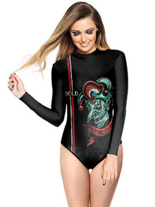 Maillot de bain féminin sans fil noir à capuche manches longues One Piece