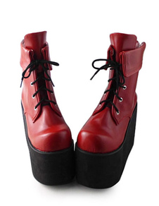 Lolita rouge haute plate-forme bottes courtes