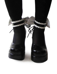 Mat noir Lolita Heels Shoes avec arcs et Bandage