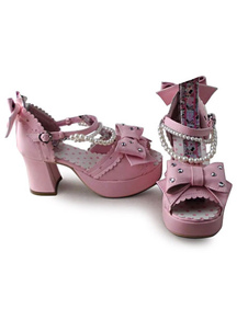 Sandales Lolita rose mat avec des arcs douces et perles