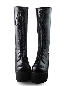 Mat noir Lolita Gothique bottes plateforme haute