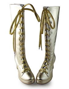 Light Gold Lolita longue place de bottes talons lacet Design