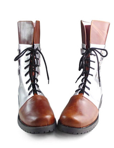 Lolita argent brun Court bottes talons bas avec lacet