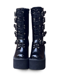 Bottes Lolita noir mat avec fermeture à glissière conçu