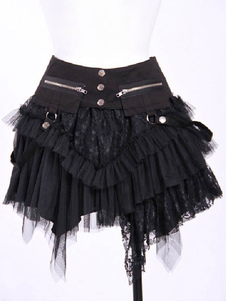 Jupe Gothic Lolita noir avec zip et lacets