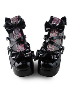Sweet Lolita Chaussures talons carrés avec des arcs et garniture Design