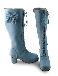 Matte Light Blue Lolita bottes Square talons avec boucles douces