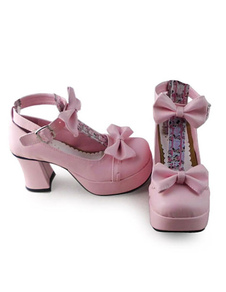 Sweet Lolita rose mat talons chaussures avec deux arcs