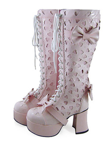 Sweet Lolita bottes avec des arcs de coeur de la Sanssaint et lacet