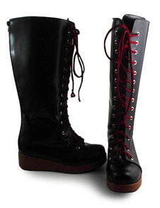 Bottes Gothic Lolita noir avec lacet vin
