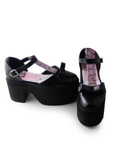 Matte Black Lolita Square talons chaussures ornées de boucles