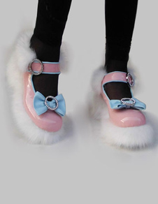 Chaussures Sweet Lolita rose avec un arc de ciel bleu et balle