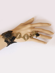 Bracelet Lolita dentelle noire avec bague