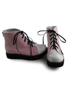 Bottes courtes rose Lolita blanc avec lacet