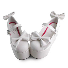 Haute plateforme Lolita blanc brillant avec douces arcs