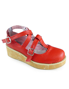 Lolita rouge mat chaussures à semelle en bois