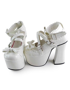Carré de papier glacé blanc Lolita talons Shose avec des arcs et garniture