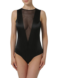 Noir Monokini Sexy maillots de bain maille Zip dos Body