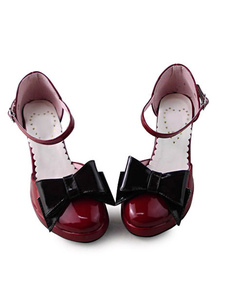 Lolita rouge foncé talons chaussures avec l’arc noir