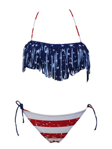 Bordées de licol drapeau impression Bikini maillot de bain maillot de bain
