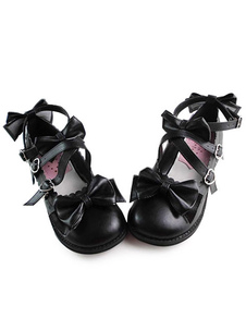 Chaussures Lolita noir mat avec douces arcs