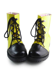 Bottes courtes Lolita noir jaune crème avec lacet