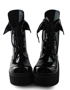 Brillant noir Lolita botte courte haute plate-forme