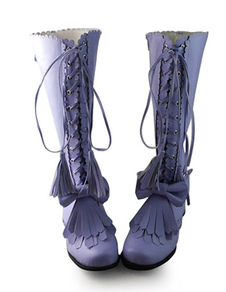 Bottes Lolita violet mat avec gland et lacet