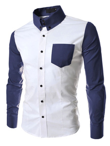 Manches longues chemise décontractée avec contraste couleur pour hommes