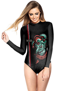Noir à capuche manches longues sans fil One Piece maillot de bain pour femme