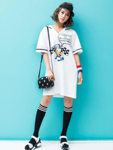 Robe manches moitié Cartoon caractères imprimé coton école pour femme