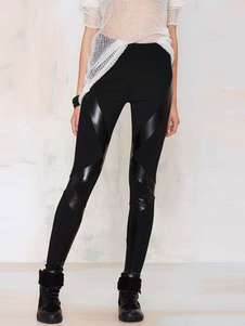 Noir Leggings Pu Patchwork femme